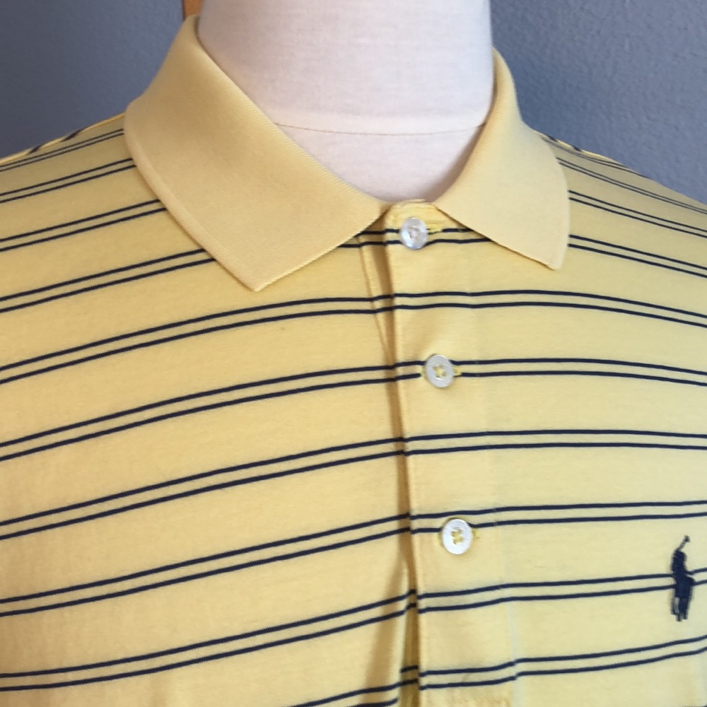 POLO GOLF Light Yellow & Blue Striped Men’s Golf Shirt Size Large L - Picture 2 of 8